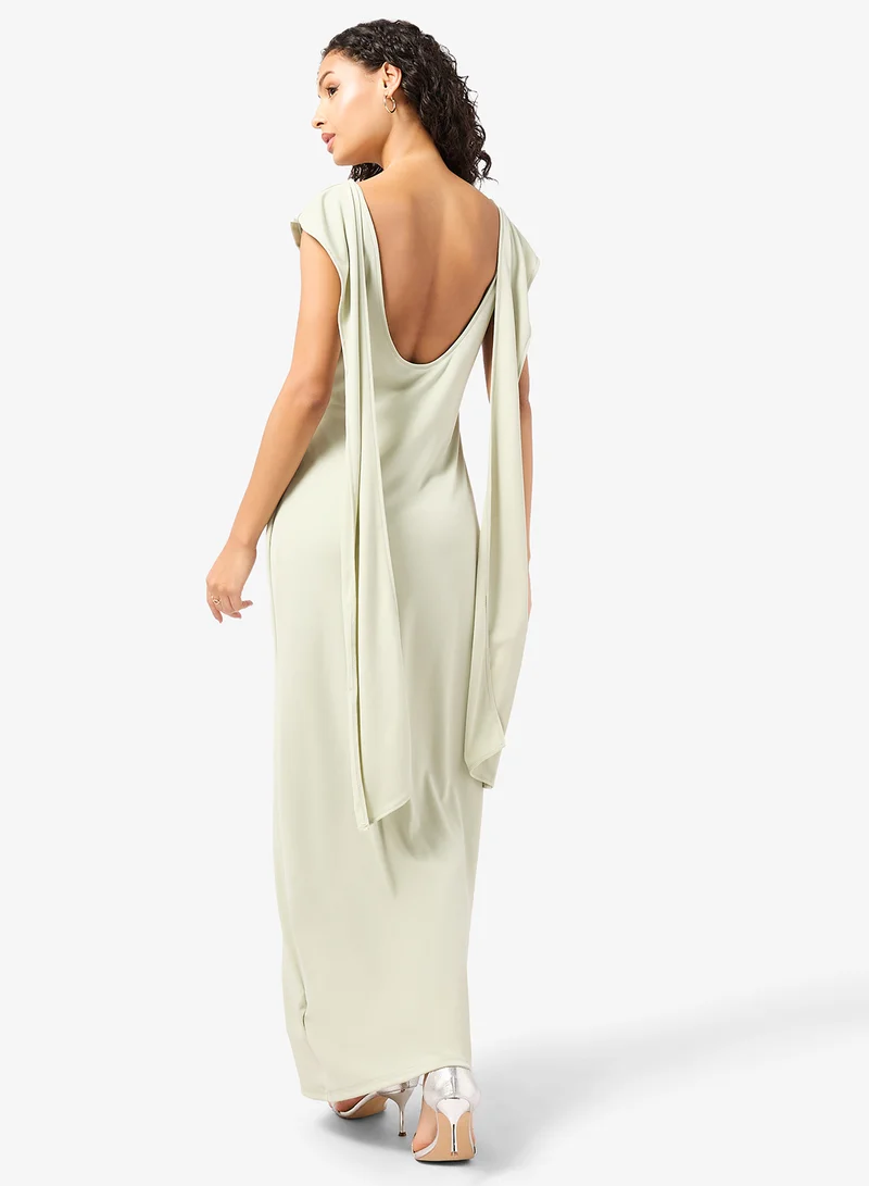 Ginger Mock Neck Draped Dress with Trail